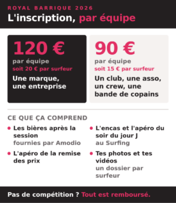 L'inscription au Royal Barrique 2026 : 120 &euro; pour une marque, 90 &euro; pour un club ou un crew
